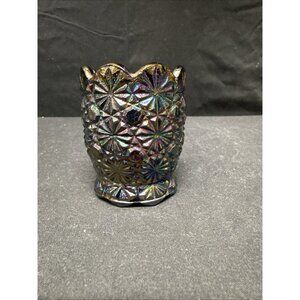 L.E. Smith Amethyst Daisy And Button Carnival Glass Toothpick Holder